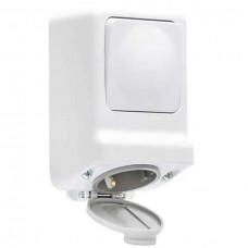 Διακόπτης Απλός και Πρίζα Σούκο με Καπάκι 16A Λευκή Επίτοιχη IP44 190216