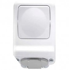 Διακόπτης Αλέ-Ρετούρ και Πρίζα Σούκο με Καπάκι 16A Λευκή Επίτοιχη IP44 190218