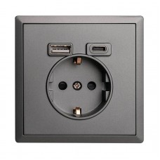 Πρίζα Σούκο με 2 θύρες USB+ Type C Ανθρακί Ματ Lineme Gena 50-00633-19