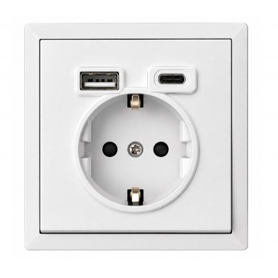 Πρίζα Σούκο με 2 θύρες USB+ Type C Λευκό Ματ Lineme Gena 50-00633-31