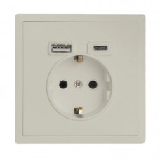 Πρίζα Σούκο με 2 θύρες USB+ Type C Γκρι Ανοιχτό Lineme Gena 50-00633-32