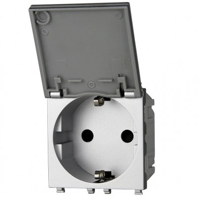 Πρίζα Σούκο με Καπάκι 16A 250V 2P Ασημί Lineme INO 50-00414-10