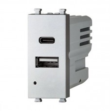 Πρίζα USB & Type C 5.1V/2.4A 1P Ασημί Lineme INO 50-00439-10