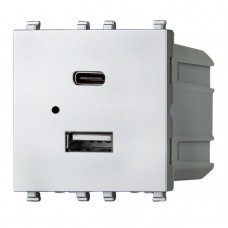 Πρίζα USB & Type C 5.1V/3A 2P Ασημί Lineme INO 50-02439-10