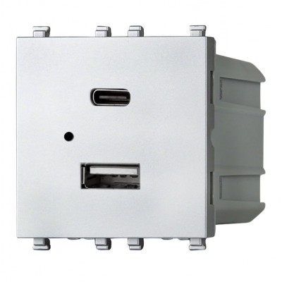 Πρίζα USB & Type C 5.1V/3A 2P Ασημί Lineme INO 50-02439-10
