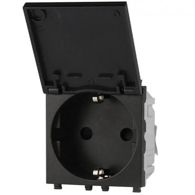 Πρίζα Σούκο με Καπάκι 16A 250V 2P Μαύρη Lineme INO 50-00414-2