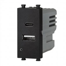 Πρίζα USB & Type C 5.1V/2.4A 1P Μαύρο Lineme INO 50-00439-2