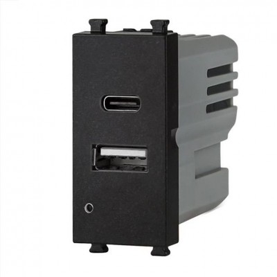 Πρίζα USB & Type C 5.1V/2.4A 1P Μαύρο Lineme INO 50-00439-2