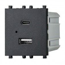 Πρίζα USB & Type C 5.1V/3A 2P Μαύρο Lineme INO 50-02439-2