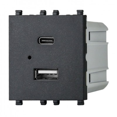 Πρίζα USB & Type C 5.1V/3A 2P Μαύρο Lineme INO 50-02439-2