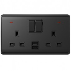Πρίζα Αγγλίας 2 Θέσεων και 2 Διακόπτες Double Pole 13A με 2 USB Ανθρακί London 190889/A