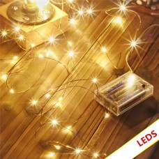 Χριστουγεννιάτικα LED Μπαταρίας 50 Leds σε Χρυσό φως με Χάλκινο σύρμα 3,70m μήκος καλωδίου